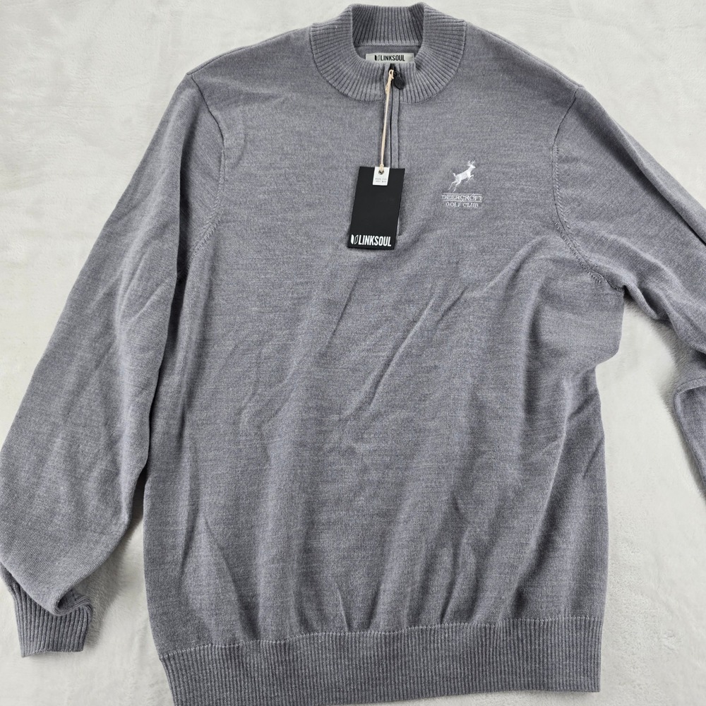 Linksoul Sweater Mens L Quarter Zip Gray Merino Wool Deercroft Golf Club LS377
